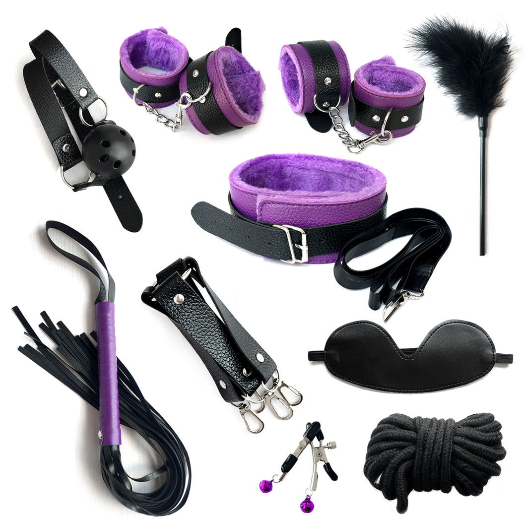 10 Pcs SM Bondage Sex Toy BDSM Plush Metal PVC Rope Whip Ankle Restraint Fetish