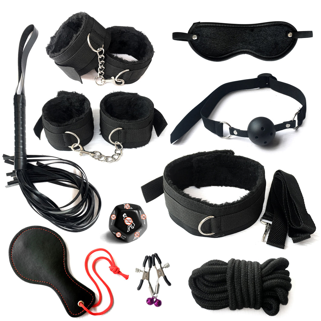 10 Pcs SM Bondage Sex Toy BDSM Plush Metal PVC Rope Whip Ankle Restraint Fetish