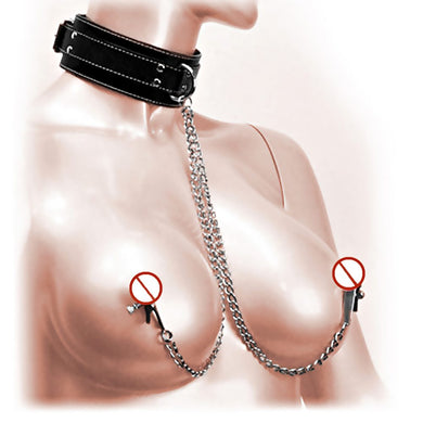 Fetish Nipple Clamps Chain Breast Clip Female Bdsm Leather Collar