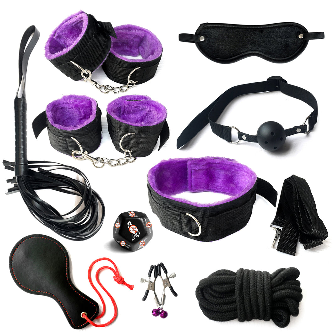 10 Pcs SM Bondage Sex Toy BDSM Plush Metal PVC Rope Whip Ankle Restraint Fetish