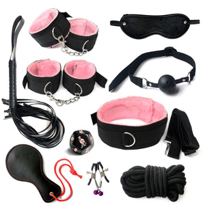 10 Pcs SM Bondage Sex Toy BDSM Plush Metal PVC Rope Whip Ankle Restraint Fetish