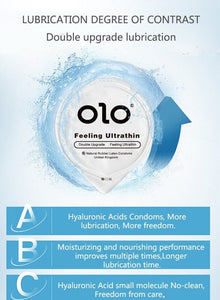 OLO Lubricated Condoms Hyaluronic Acid Super Toughness Ultra Thin Natural Latex