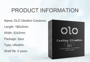 OLO Lubricated Condoms Hyaluronic Acid Super Toughness Ultra Thin Natural Latex