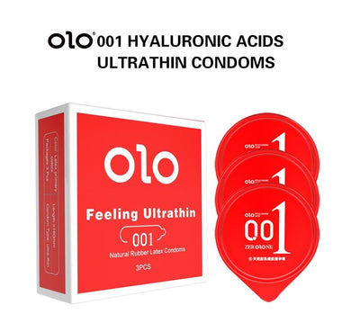 OLO Lubricated Condoms Hyaluronic Acid Super Toughness Ultra Thin Natural Latex